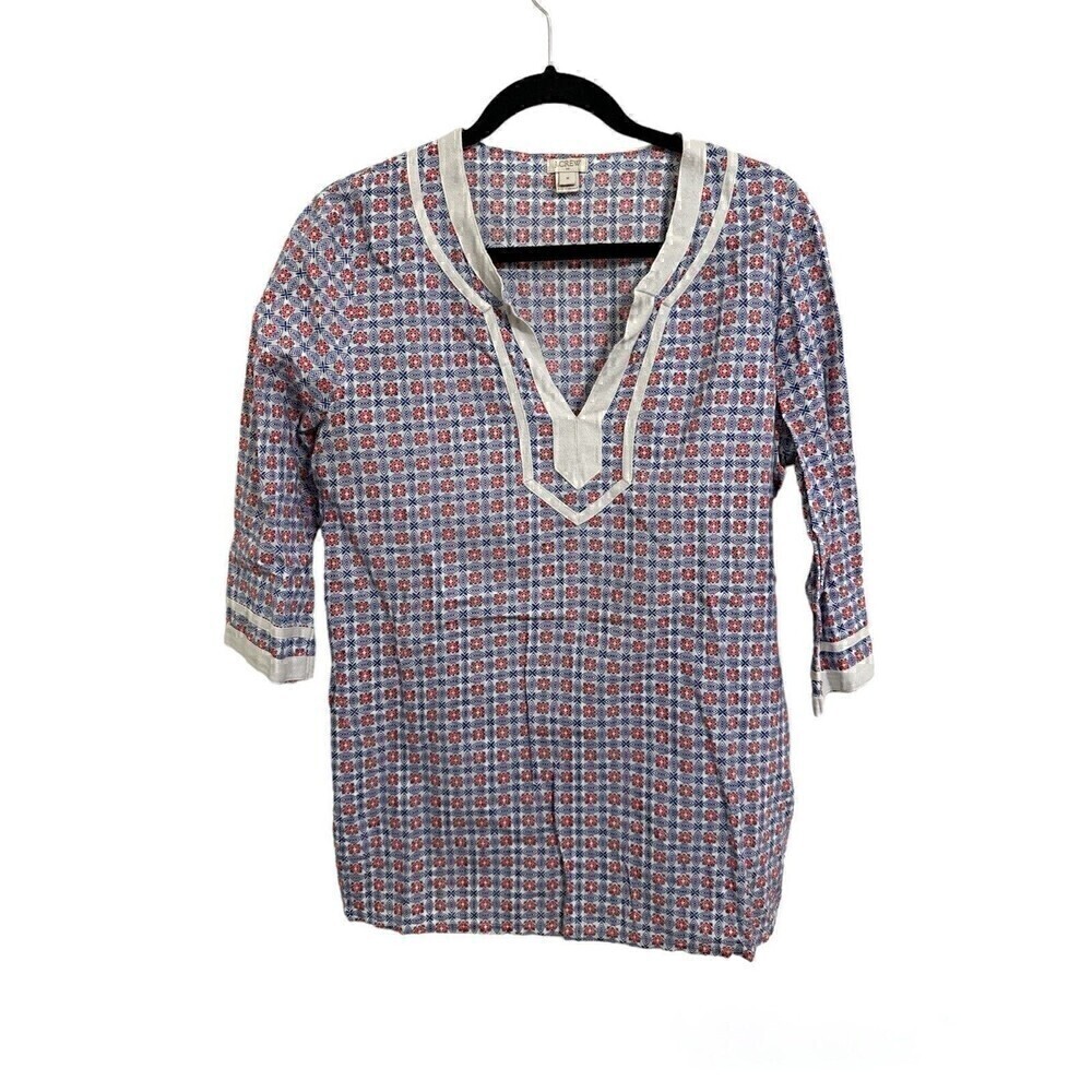 J. Crew Outlet Blouse Size M Womens 100% Cotton 3/4 Sleeve Multicolor Tunic